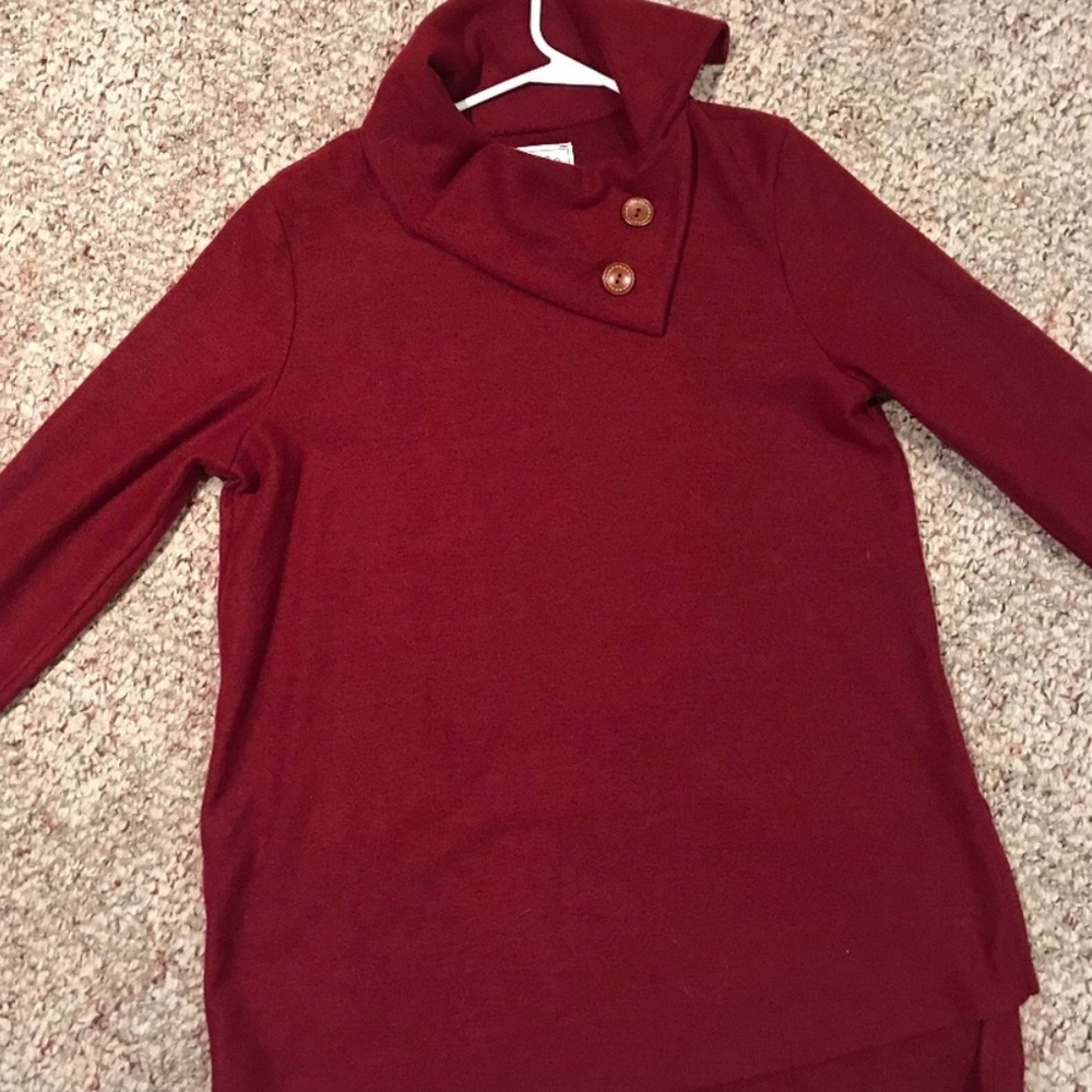 Pink Lily Fold-over Button Cowl Neck Sweater Tunic